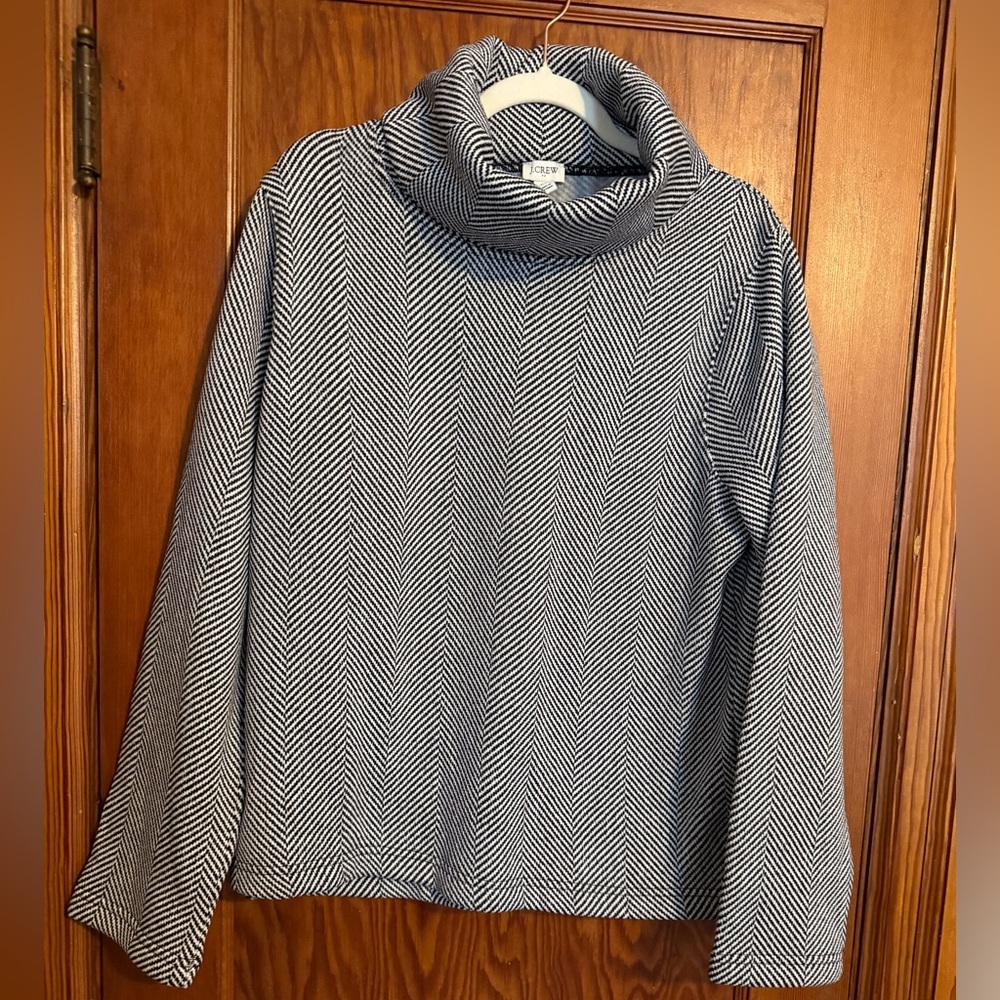 J. Crew Women’s Black and White Herringbone Cowl Neck Sweater